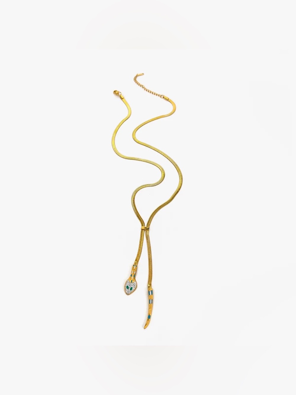 Gold-Tone Snake Lariat Necklace with Green Crystal Accents